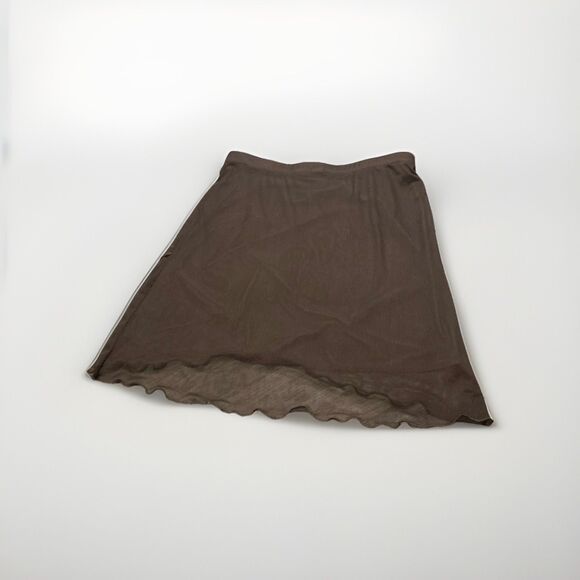 ROMWE Medium Brown Asymmetrical Sheer Mesh Skirt Y2K Pixie Fairycore Festival - Picture 1 of 4